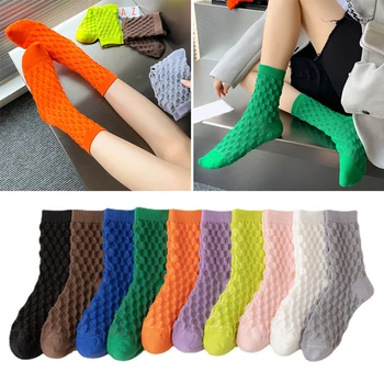 Ženy Bavlnené Ponožky Farbou Polovice Trubice Ponožky Módne Bežné Trendy Hip Hop Potu Nohy Ponožky Roztomilé Dievčatá Lolita Bublina Ponožky